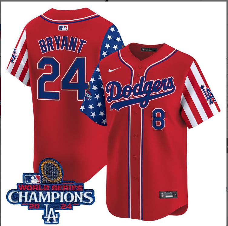 Men MLB Los Angeles Dodgers #24 Bryant American Style red 2024 World Series Champions  Limited Jersey